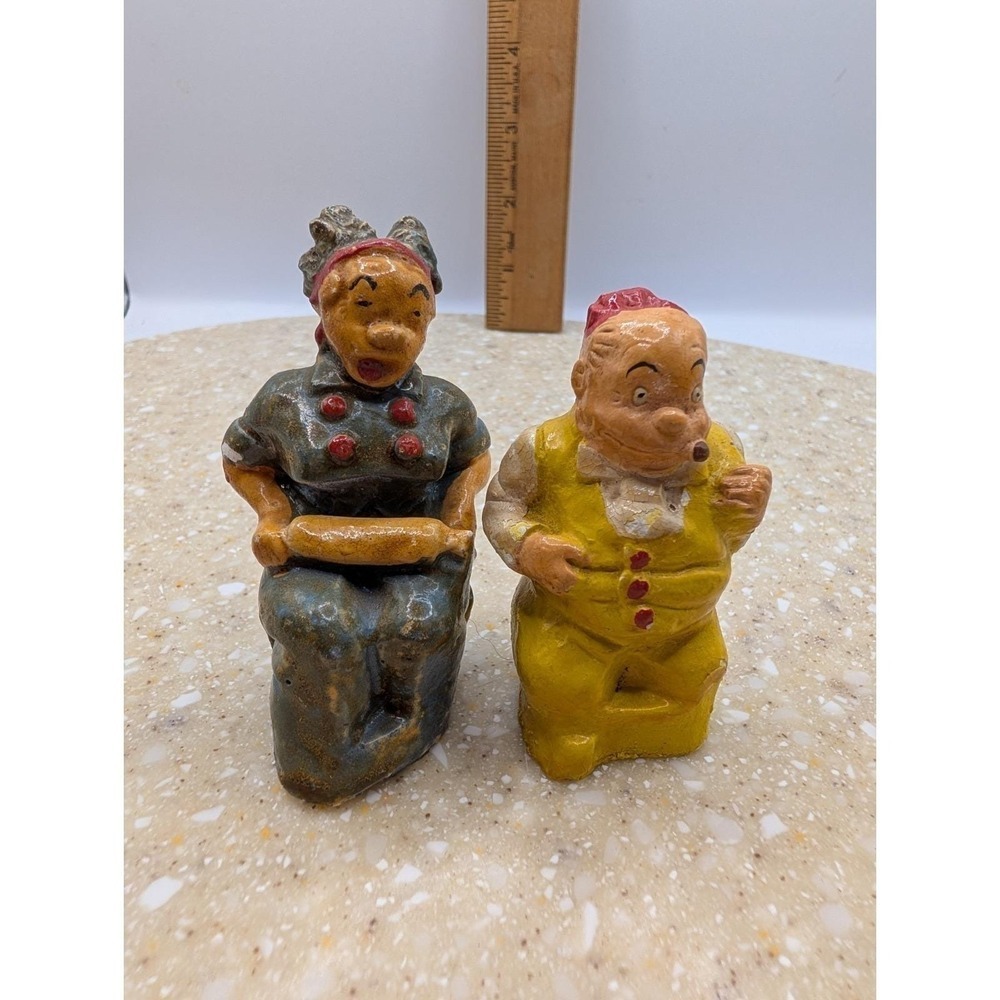 Vintage Man & Woman Painted Ceramic Salt and Pepper Shakers Signed